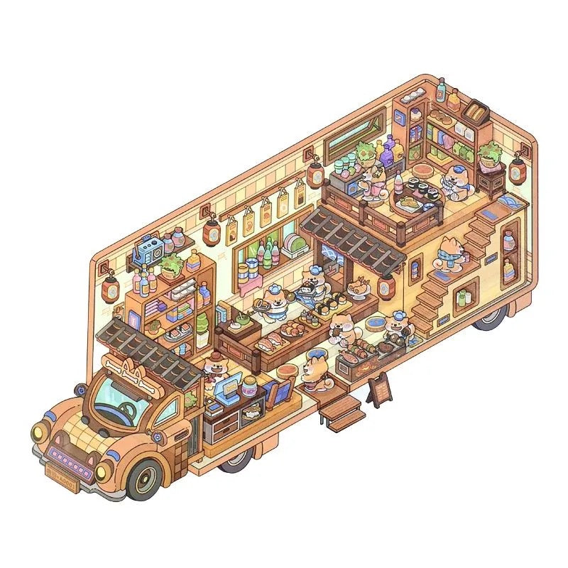 Cute Animal RV Small Size DIY 3D Scene Stickers 4 Cute Miniature Scenes