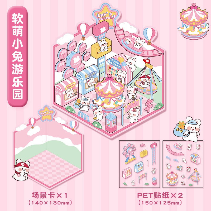 Beginner Start Cute  DIY 3D Scene Stickers  Miniature Scenes Random styles (Over 100 Styles Without Duplication)