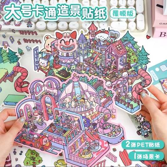 Playground Series Large Size DIY 3D Scene Stickers 2 Cute Miniature Scenes