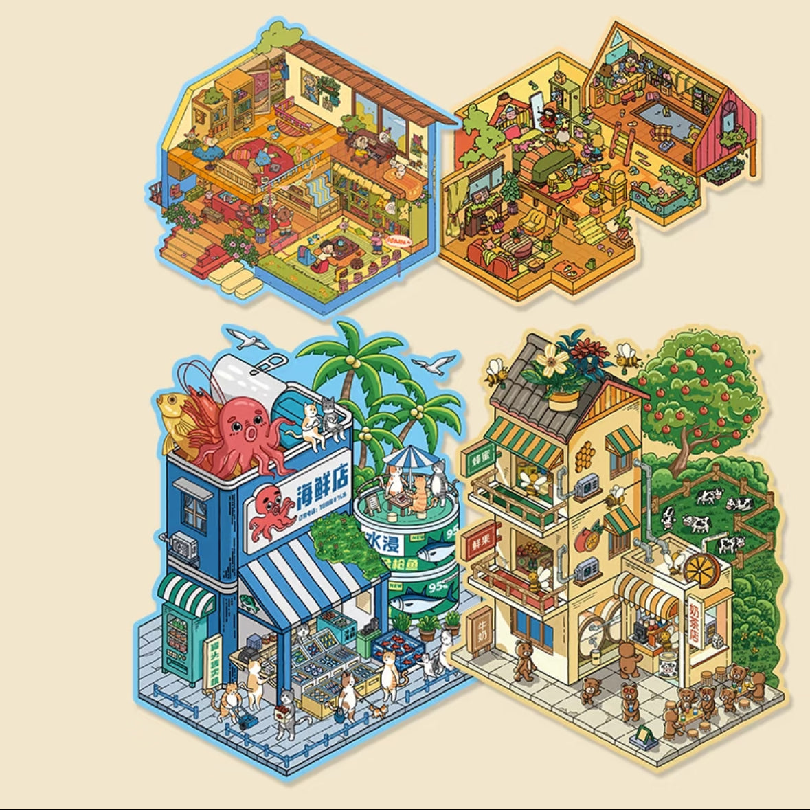 Daily life Large Size DIY 3D Scene Stickers 2 Cute Miniature Scenes