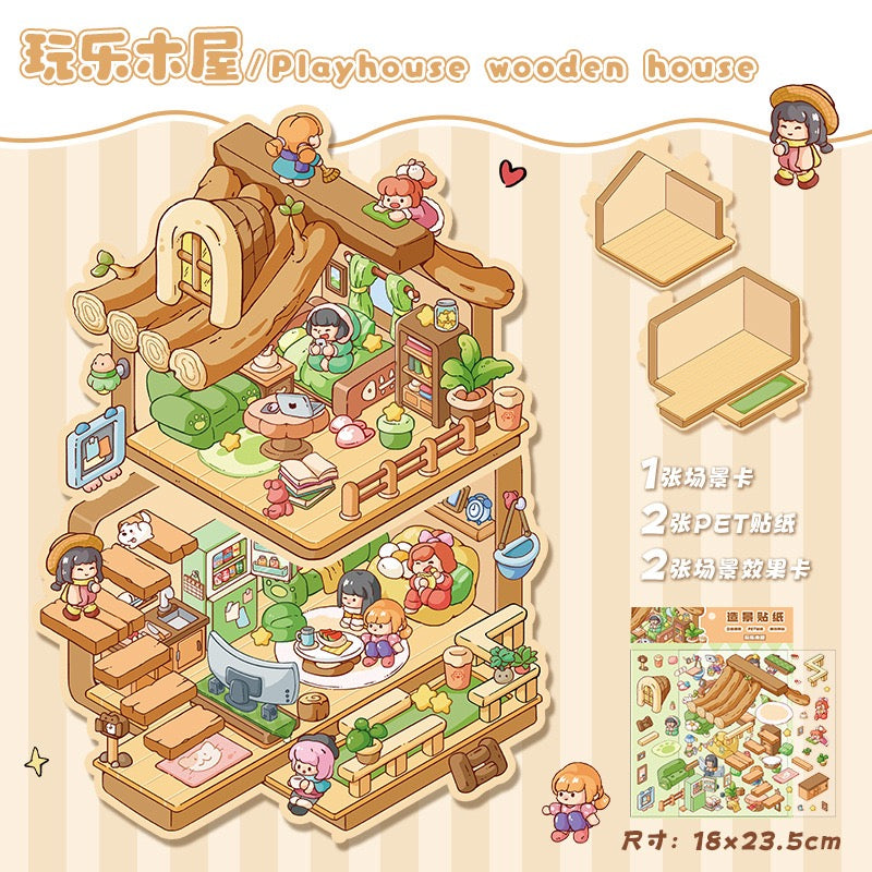 Steady Explorer Cute  DIY 3D Scene Stickers  Miniature Scenes Random styles (Over 100 Styles Without Duplication)