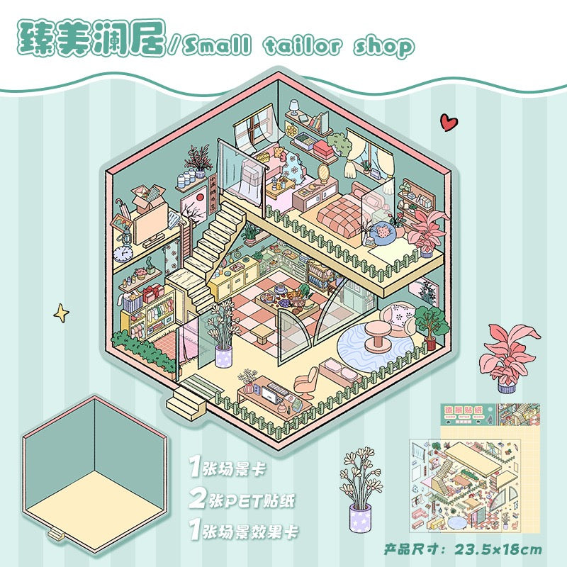 Steady Explorer Cute  DIY 3D Scene Stickers  Miniature Scenes Random styles (Over 100 Styles Without Duplication)